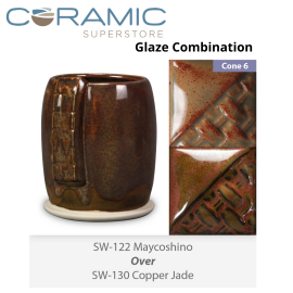 Maycoshino SW122 over Copper Jade SW130 Stoneware Glaze Combination